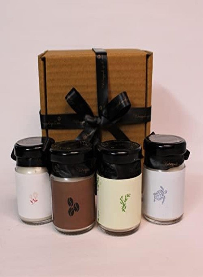 Wrapped up Love Scented Candles - Pack of 4 mini Scented Candles (Roasted Coffee, Vanilla Musk, Peppermint Eucalyptus, Marine Melody) - Image 3